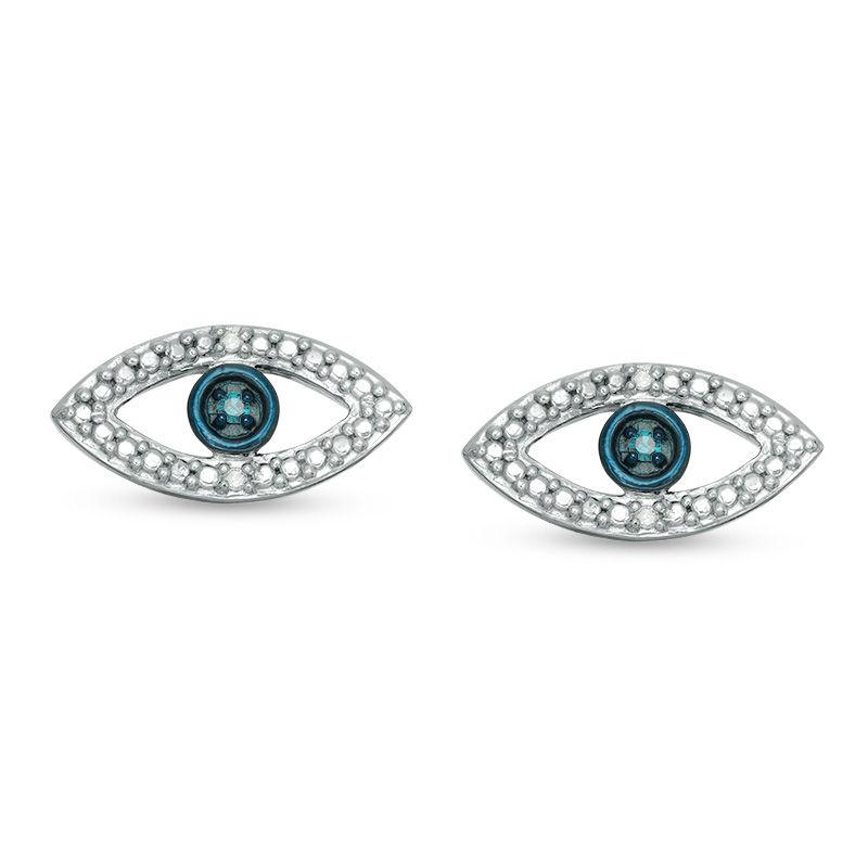 Enhanced Blue and White Diamond Accent Evil Eye Stud Earrings in Sterling Silver