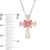 Thumbnail Image 1 of Pear-Shaped Simulated Pink Opal and Marquise Lab-Created Pink Sapphire Floral Cross Pendant in Sterling Silver