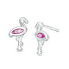 Thumbnail Image 0 of Child's Marquise Simulated Ruby Flamingo Stud Earrings in Sterling Silver