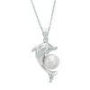 Thumbnail Image 0 of 8mm Cultured Freshwater Pearl and Cubic Zirconia Dolphin Pendant in Sterling Silver