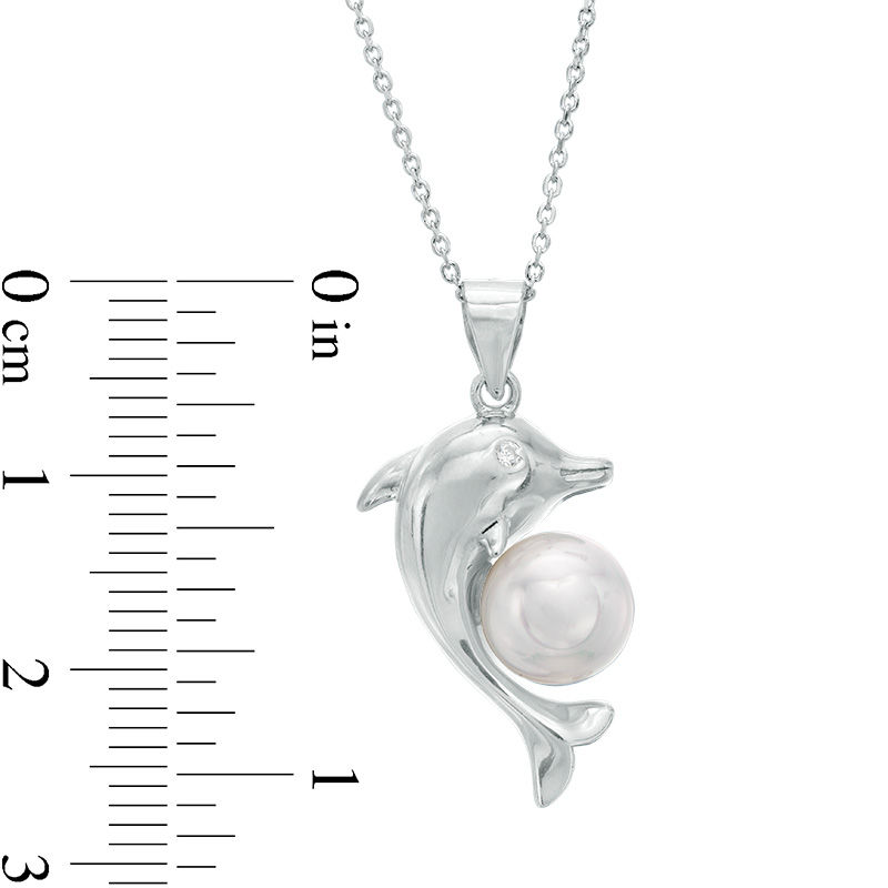 8mm Cultured Freshwater Pearl and Cubic Zirconia Dolphin Pendant in Sterling Silver