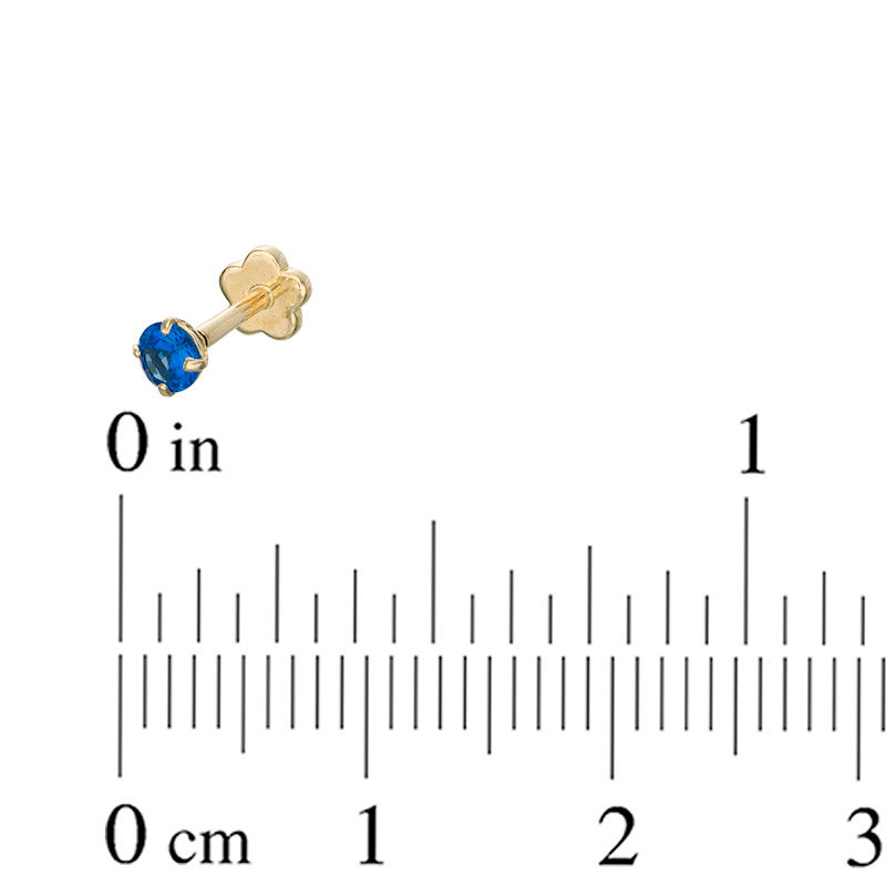 019 Gauge 3mm Blue Cubic Zirconia Cartilage Barbell in 14K Gold