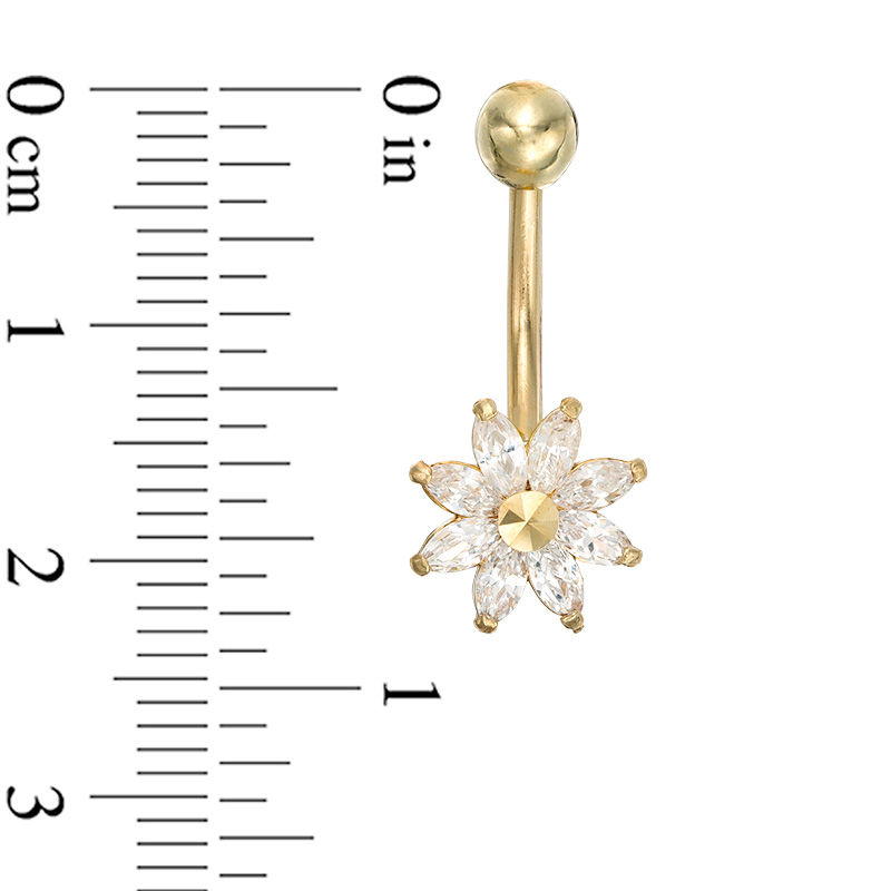 014 Gauge Marquise Cubic Zirconia Flower Belly Button Ring in 10K Gold