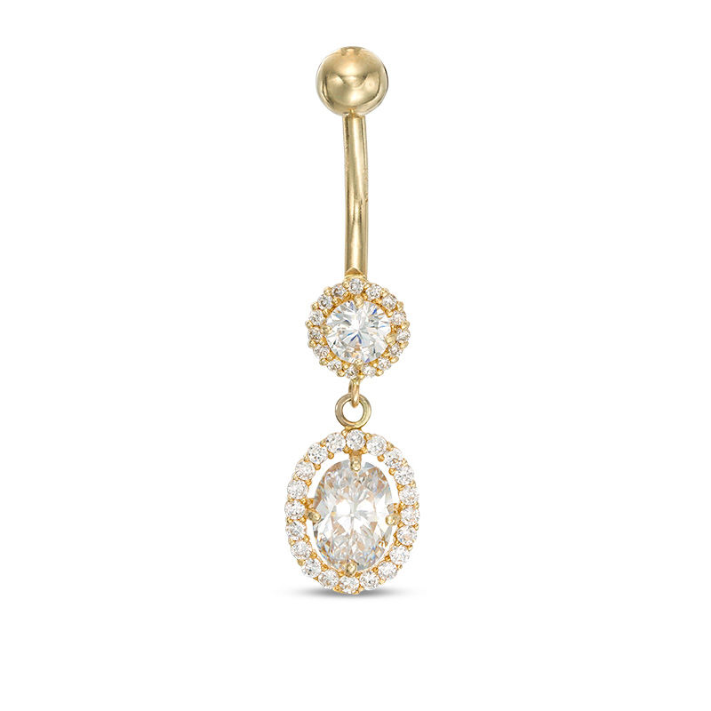 014 Gauge Oval and Round Cubic Zirconia Frame Dangle in 10K Gold