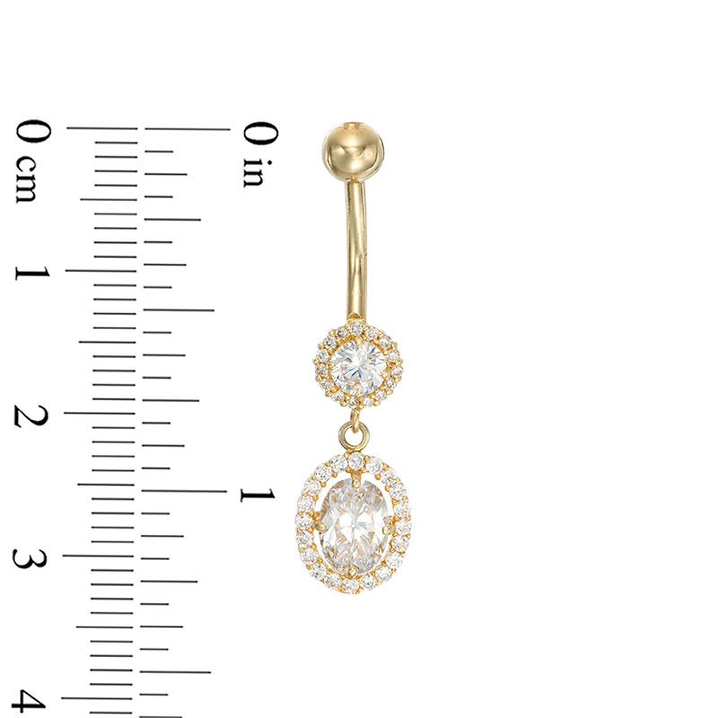 014 Gauge Oval and Round Cubic Zirconia Frame Dangle in 10K Gold