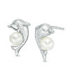 Thumbnail Image 0 of 5mm Simulated Pearl and Cubic Zirconia Dolphin Stud Earrings in Sterling Silver