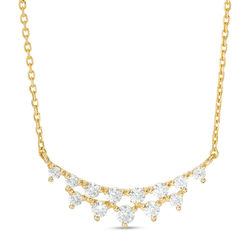 Cubic Zirconia Two Tier Necklace in 10K Gold - 17"