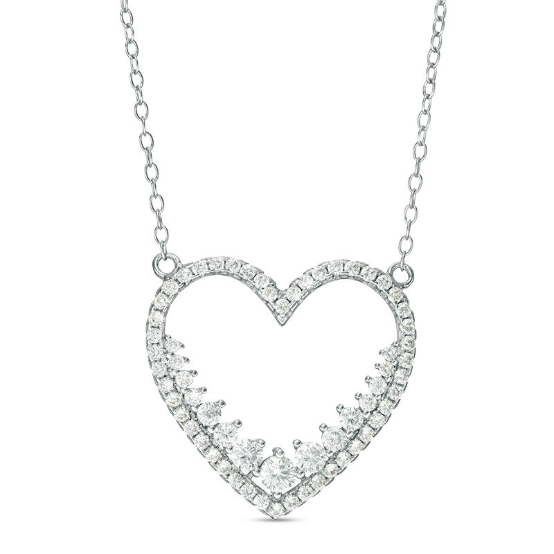 Cubic Zirconia Layered Heart Necklace in Sterling Silver