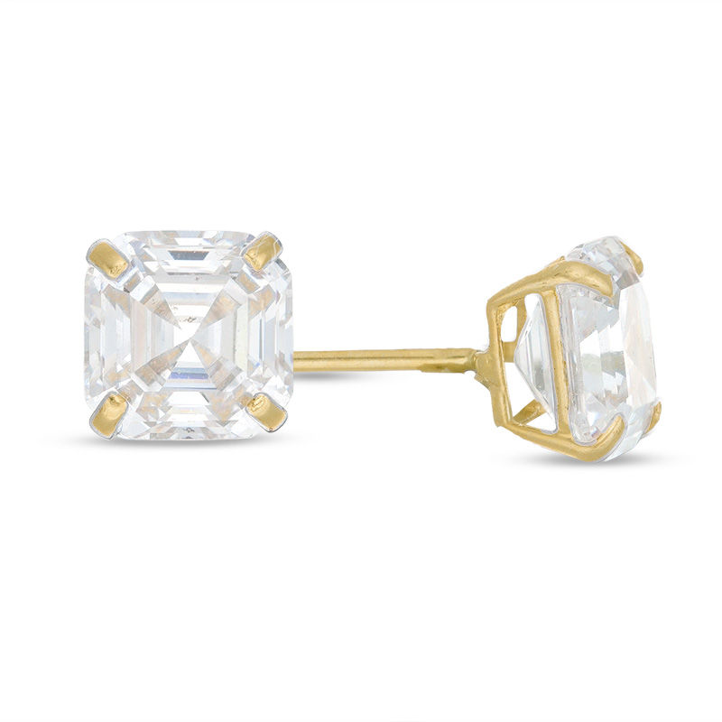 Child's 4mm Fancy Square Cubic Zirconia Solitaire Stud Earrings in 14K Gold
