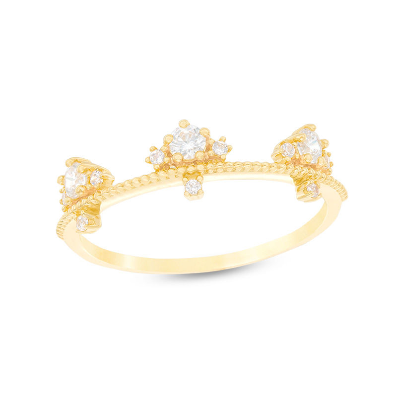 10k Solid Yellow Gold Cubic Zirconia Polished Crown Ring 2 Styles