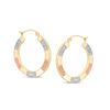 Thumbnail Image 0 of Diamond-Cut Stripe Hoop Earrings in 10K Stamp Hollow Tri-Tone Gold