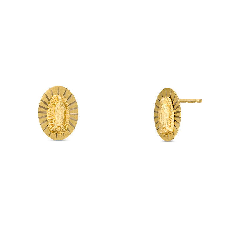Diamond-Cut Oval Virgin Mary Stud Earrings in 10K Gold