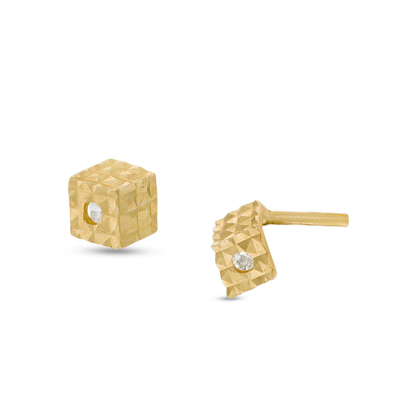 Cubic Zirconia and Diamond-Cut Geometric Stud Earrings in 10K Gold
