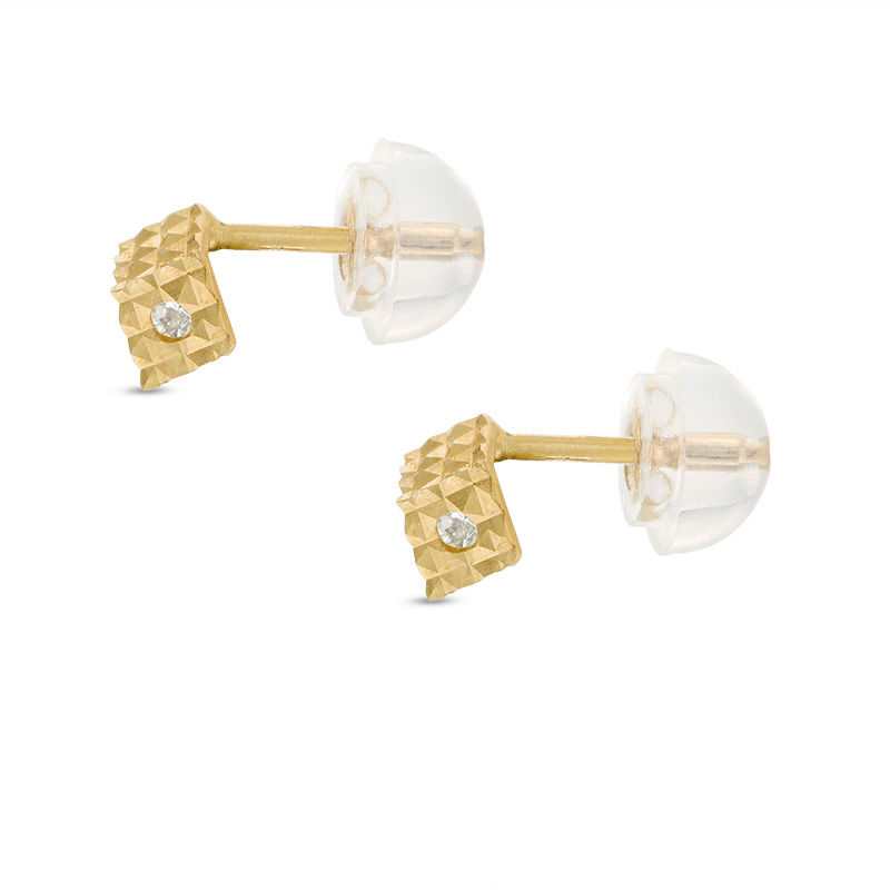 Cubic Zirconia and Diamond-Cut Geometric Stud Earrings in 10K Gold