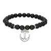 Thumbnail Image 0 of 8mm Simulated Onyx Bead and Anchor Charm Stretch Bracelet in Sterling Silver - 7.5"