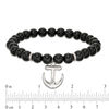 Thumbnail Image 1 of 8mm Simulated Onyx Bead and Anchor Charm Stretch Bracelet in Sterling Silver - 7.5"