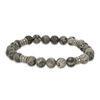 Thumbnail Image 0 of 8.2mm Simulated Grey Jasper and Ornate Bead Station Stretch Bracelet in Sterling Silver - 7.5"