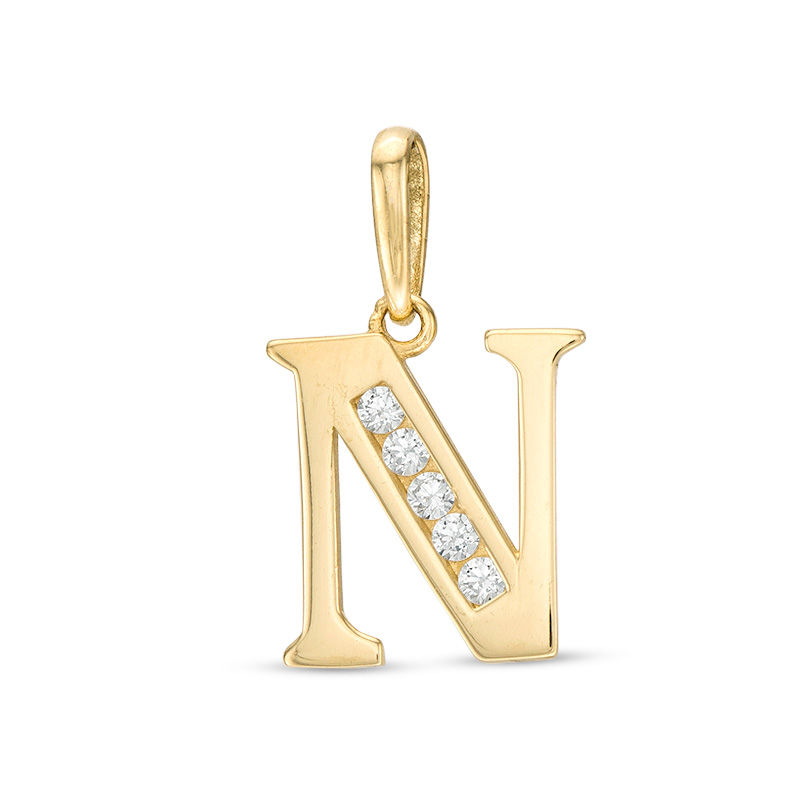 Cubic Zirconia "N" Initial Charm Pendant in 10K Solid Gold