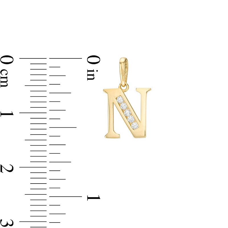 Cubic Zirconia "N" Initial Charm Pendant in 10K Solid Gold