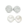 Thumbnail Image 0 of Honora 8 - 9mm Cultured Freshwater Pearl and Crystal Ball Stud Earrings Set in Sterling Silver
