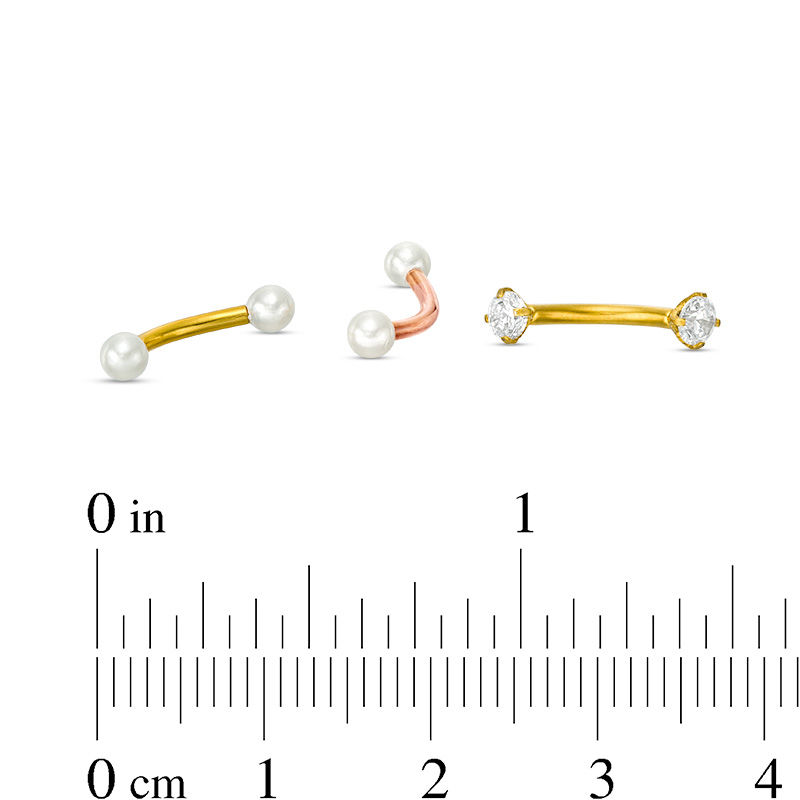 016 Gauge 3mm Simulated Pearl and Cubic Zirconia Cartilage Barbell Set in Stainless Steel with Yellow and Rose IP