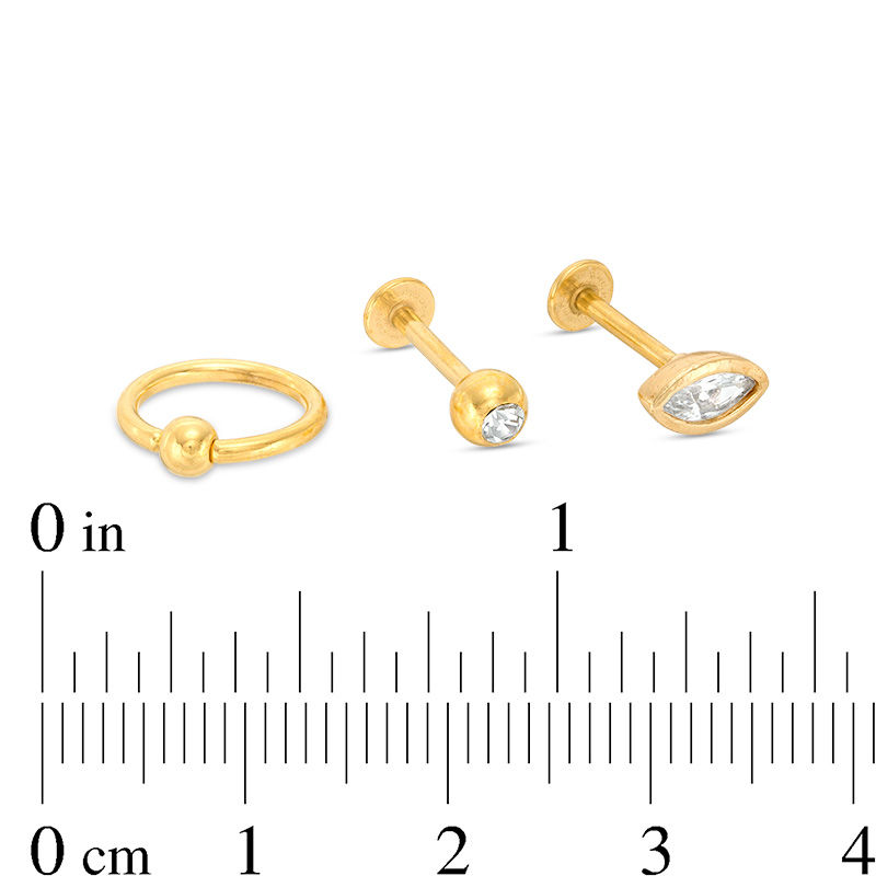 016 Gauge Marquise Cubic Zirconia and Crystal Cartilage Barbell and Hoop Set in Stainless Steel with Yellow IP
