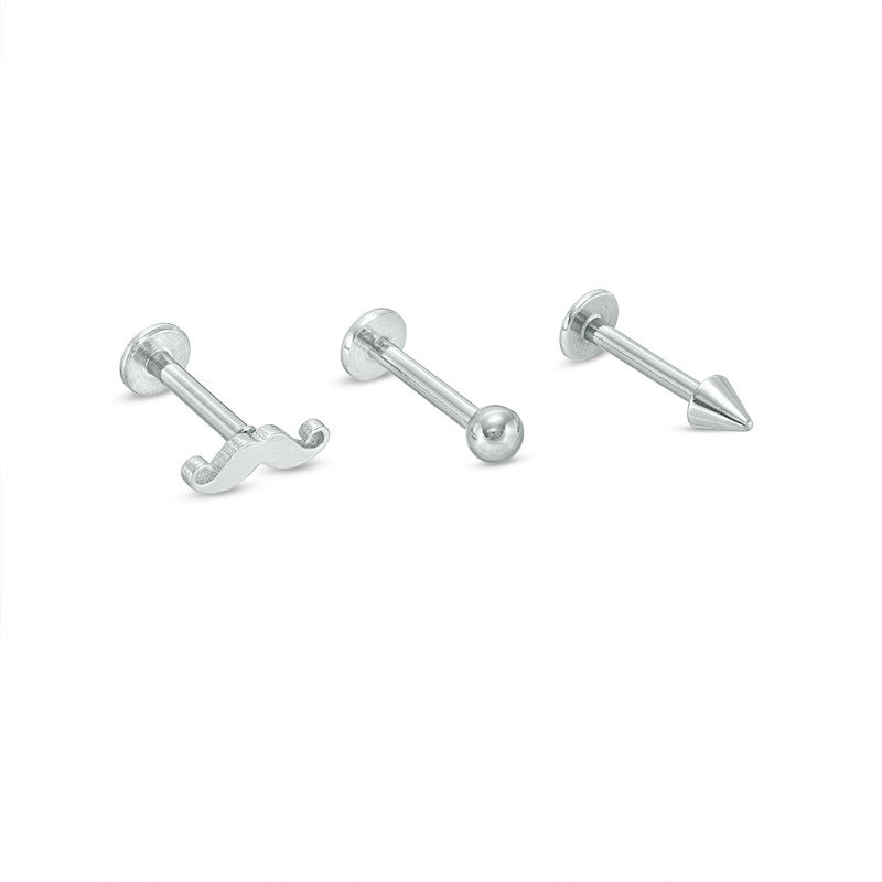 016 Gauge Mustache, Ball and Spike Cartilage Barbell Set in Stainless Steel