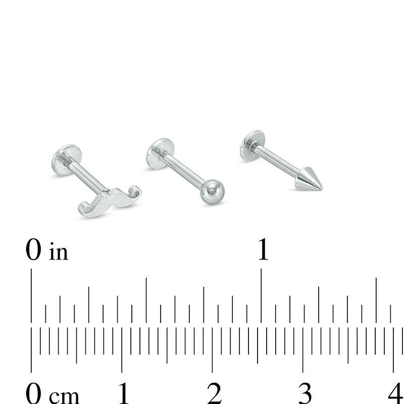 016 Gauge Mustache, Ball and Spike Cartilage Barbell Set in Stainless Steel