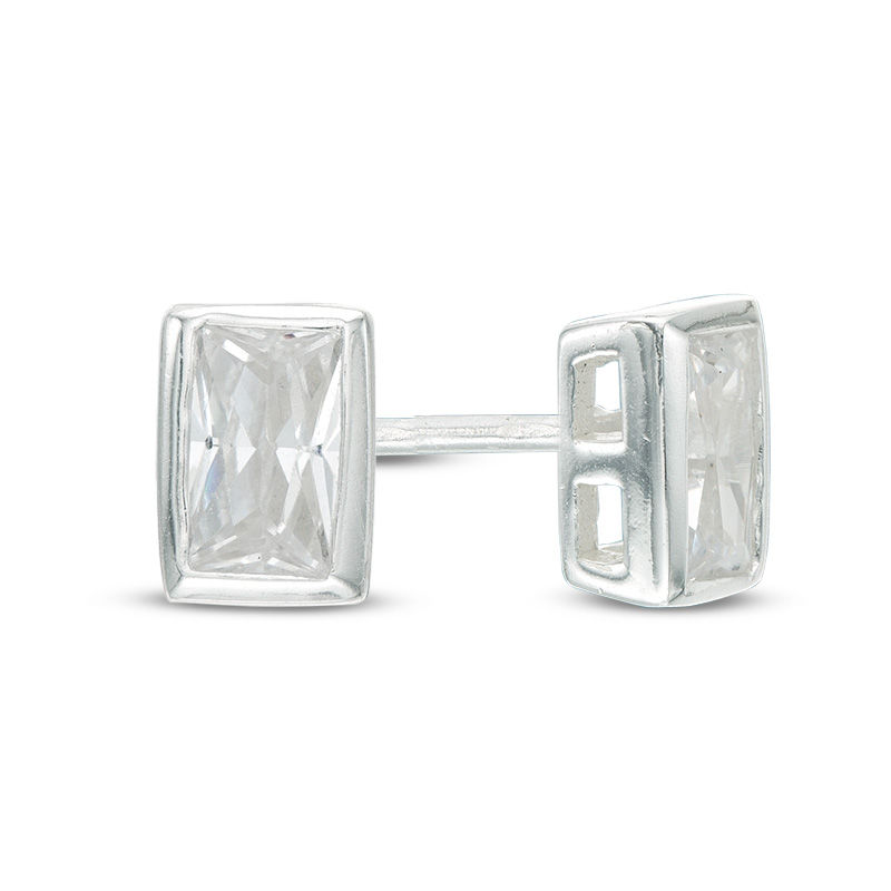 Child's Baguette Cubic Zirconia Solitaire Stud Earrings in Sterling Silver