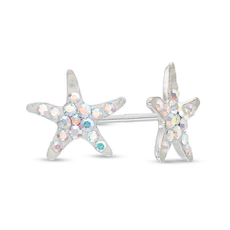 Child's Iridescent Crystal Starfish Stud Earrings in Sterling Silver