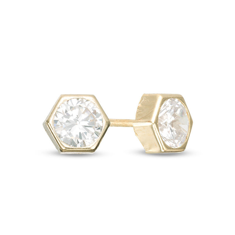 5mm Cubic Zirconia Solitaire Hexagonal Stud Earrings in 10K Gold