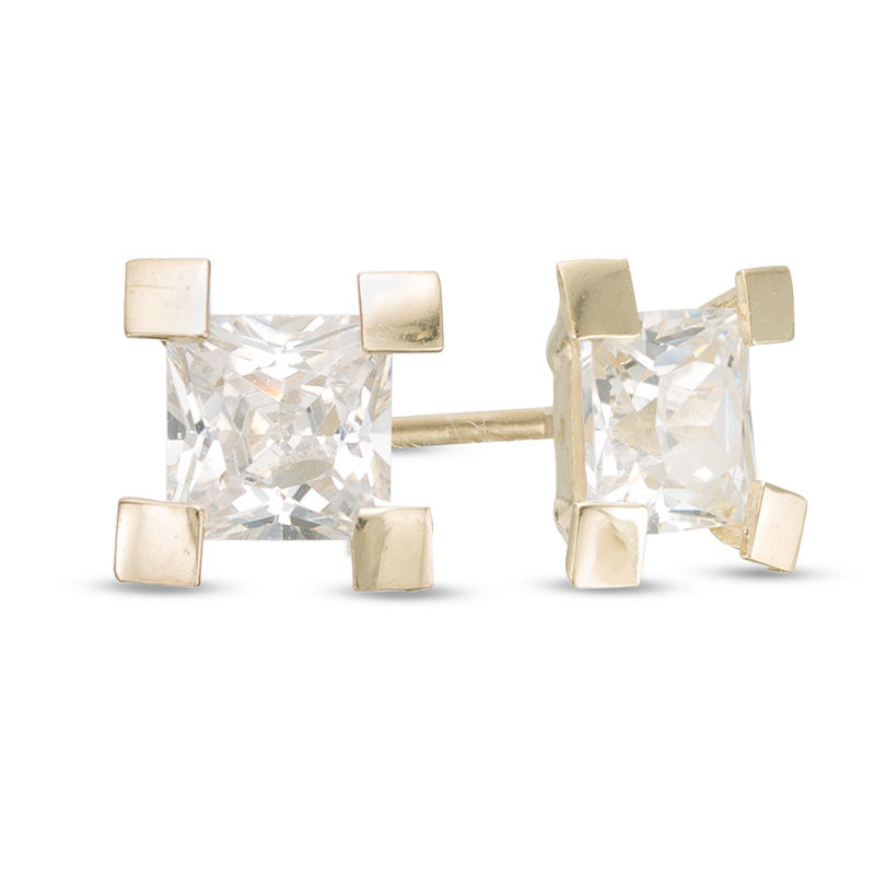 4mm Princess-Cut Cubic Zirconia Solitaire Square-Prong Stud Earrings in 10K Gold