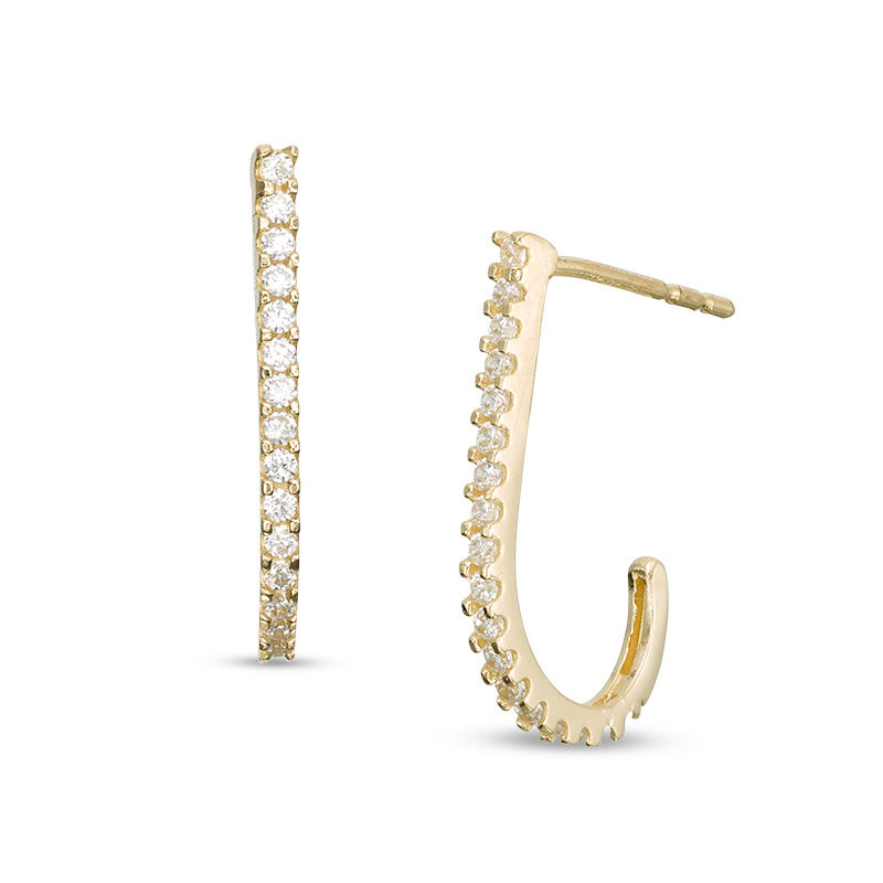 Cubic Zirconia J-Hoop Earrings in 10K Gold