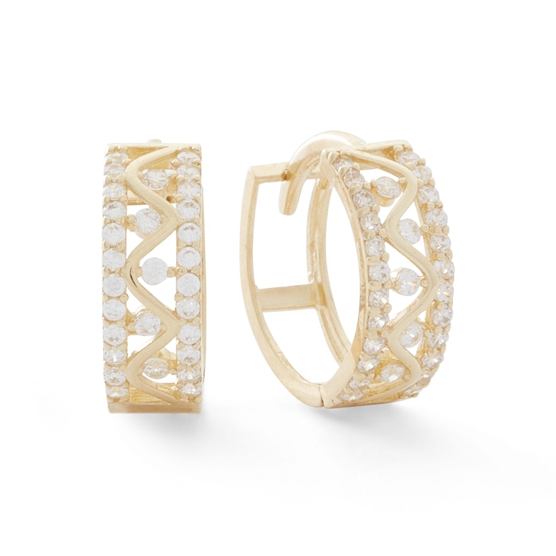 Cubic Zirconia Zig-Zag Huggie Hoop Earrings in 10K Gold
