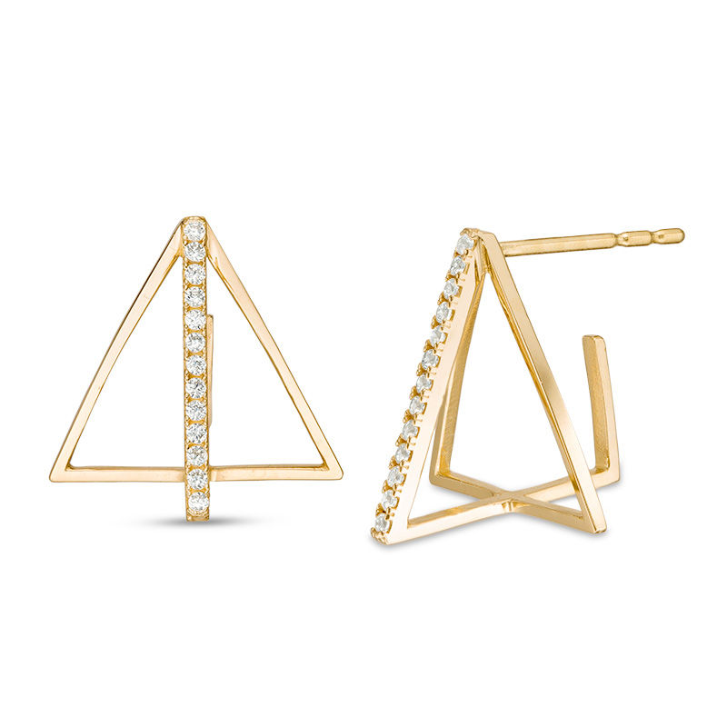Cubic Zirconia Triangle Huggie Hoop Earrings in 10K Gold
