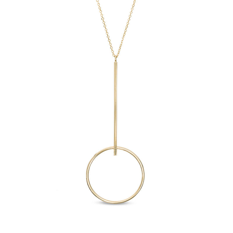 Made in Italy Hollow Linear Bar and Open Circle Necklace in 10K Gold - 17"