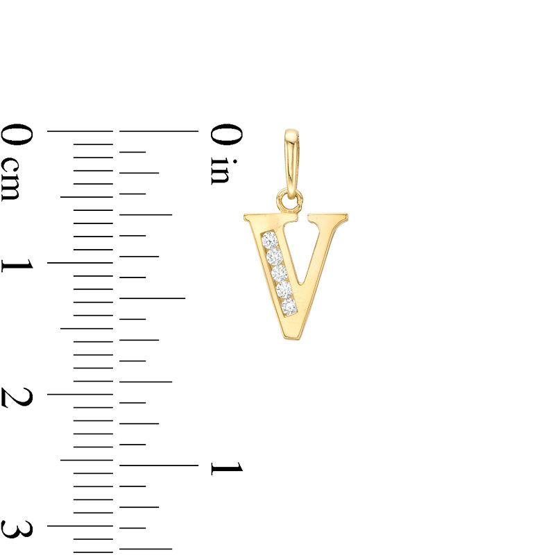Cubic Zirconia "V" Initial Charm Pendant in 10K Solid Gold