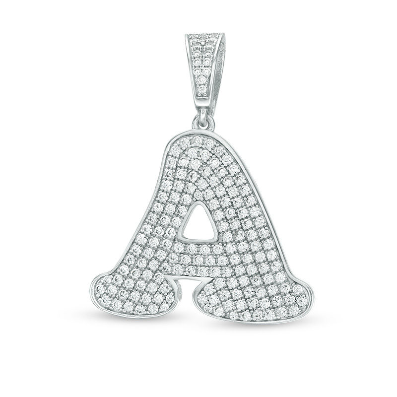 Cubic Zirconia Pavé "A" Initial Necklace Charm in Sterling Silver