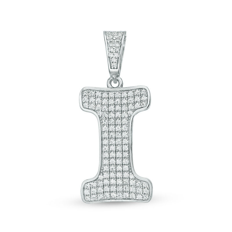 Cubic Zirconia "I" Initial Charm Pendant in Sterling Silver