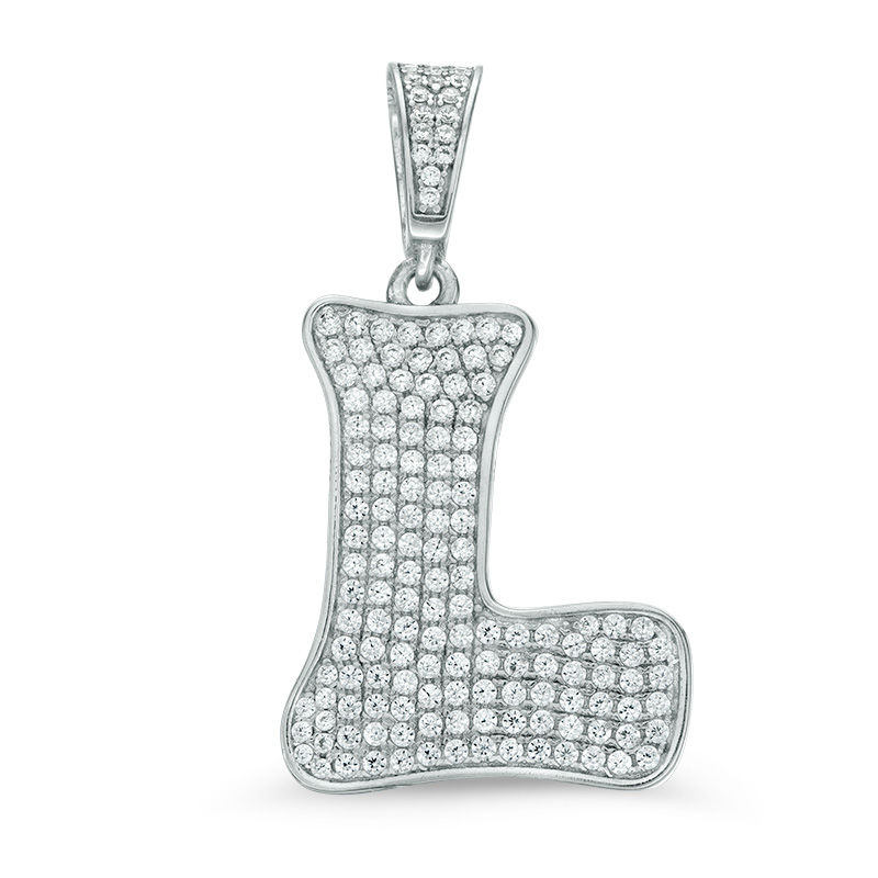 Cubic Zirconia Pavé "L" Initial Necklace Charm in Sterling Silver