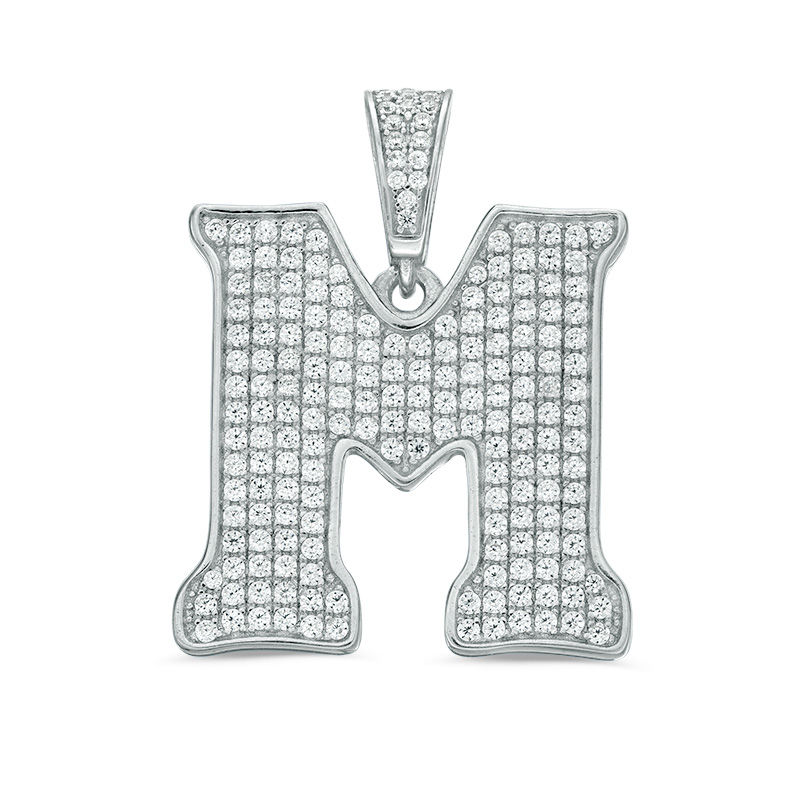 Cubic Zirconia Pavé "M" Initial Necklace Charm in Sterling Silver