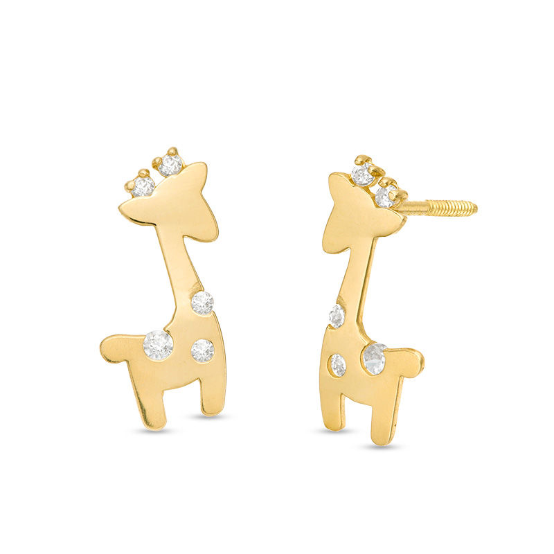 Child's Cubic Zirconia Giraffe Stud Earrings in 10K Gold