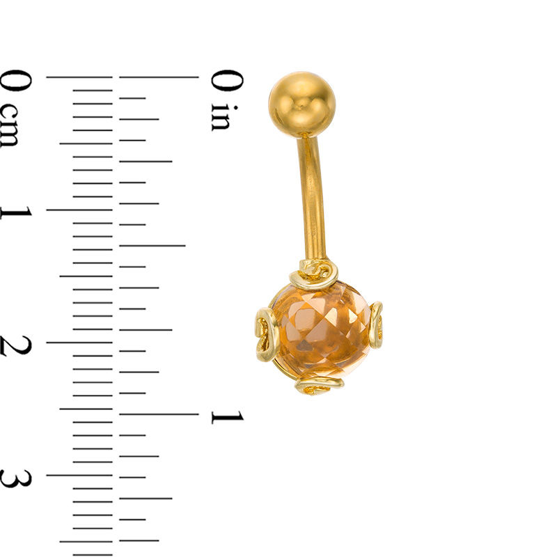 014 Gauge Yellow Glass Ball with Swirl Accent Belly Button Ring in Stainless Steel with Yellow IP