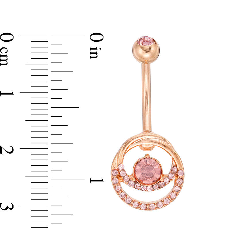 014 Gauge Pink Crystal and Cubic Zirconia Double Circle Belly Button Ring in Stainless Steel with Rose-Tone IP