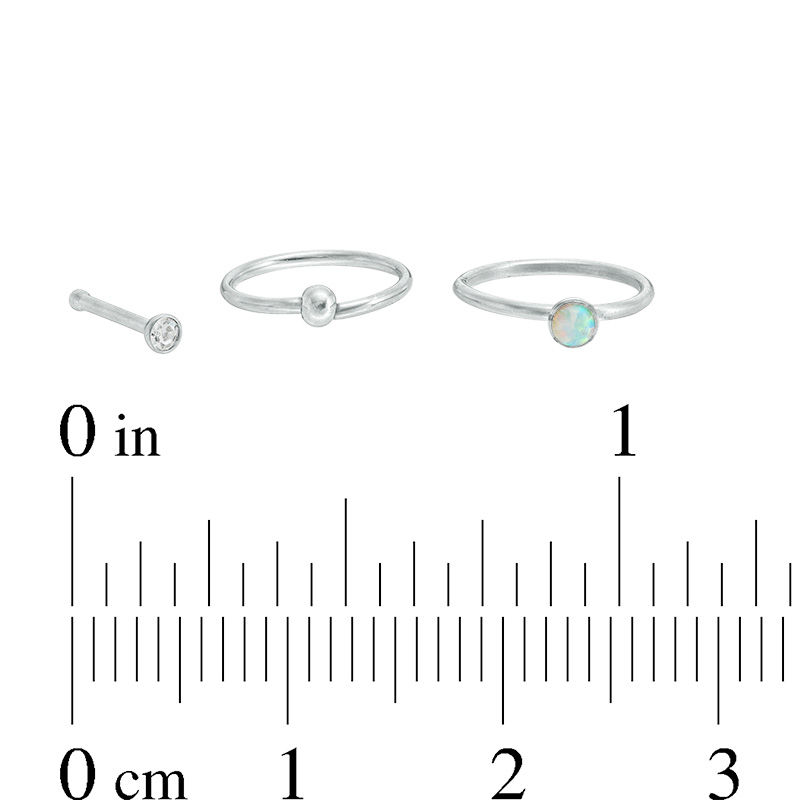 020 Gauge Simulated Opal and Cubic Zirconia Nose Stud and Ring Set in Stainless Steel