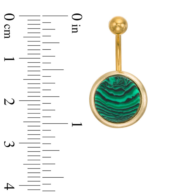 014 Gauge Simulated Malachite Belly Button Ring in Stainless Steel with Yellow IP