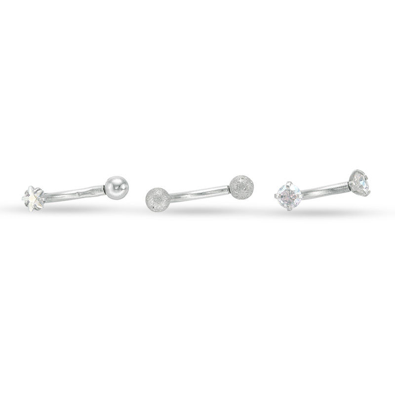 Solid Stainless Steel CZ Iridescent Three Piece Curved Barbell Set - 16G 5/16"