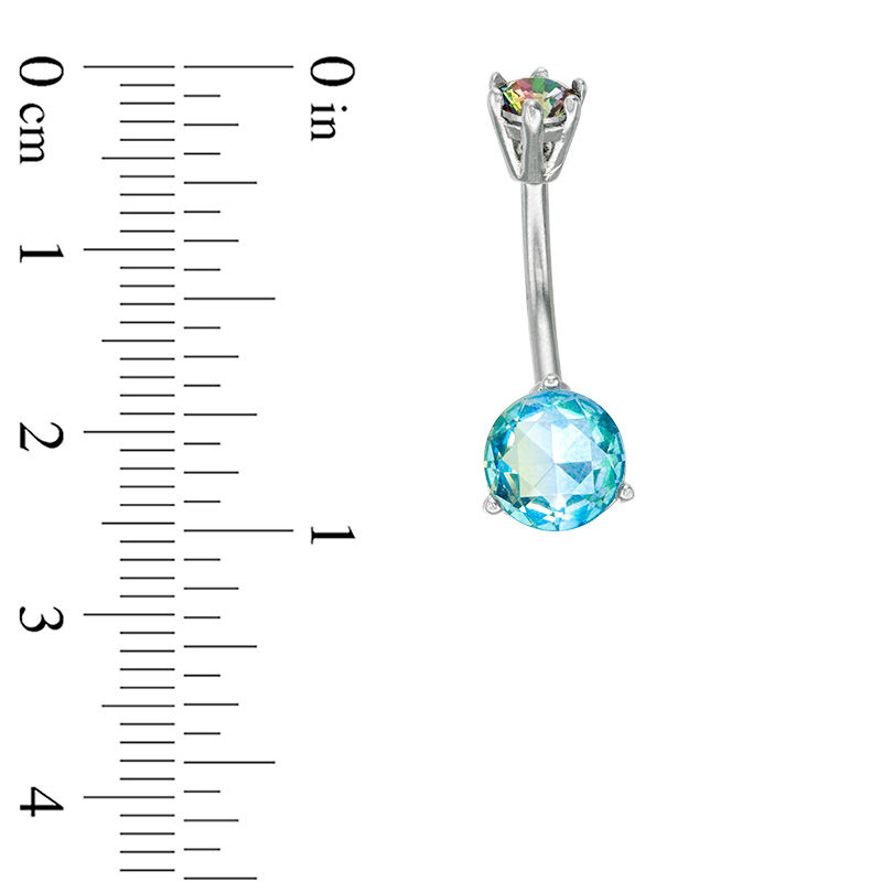 014 Gauge Simulated Green Paraiba Tourmaline and Multi-Color Crystal Belly Button Ring in Stainless Steel