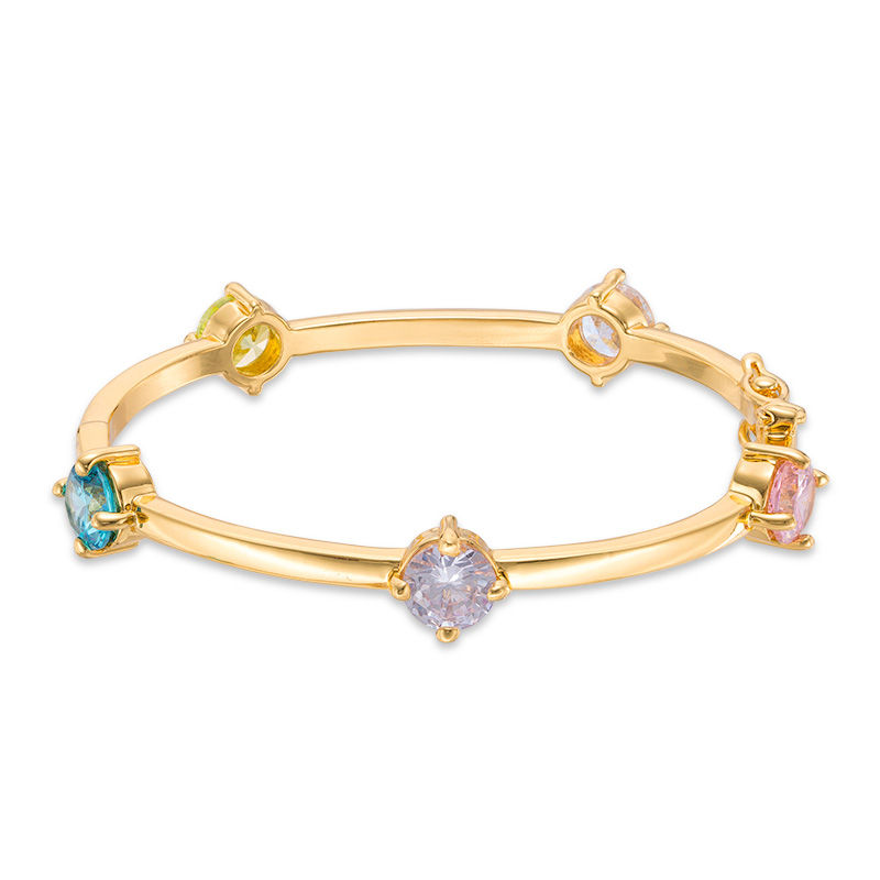 Child's 7mm Multi-Color Cubic Zirconia Station Bangle in Brass with 18K Gold Plate - 5.9"