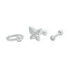 Thumbnail Image 0 of 018 Gauge Cubic Zirconia and Crystal Accent Butterfly Cartilage Stud and Hoop Set in Stainless Steel and Brass